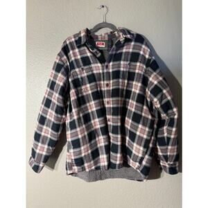 Wrangler Mens Plaid‎ Sherpa-Lined Flannel Shirt Jacket Black/Red/White Size XL